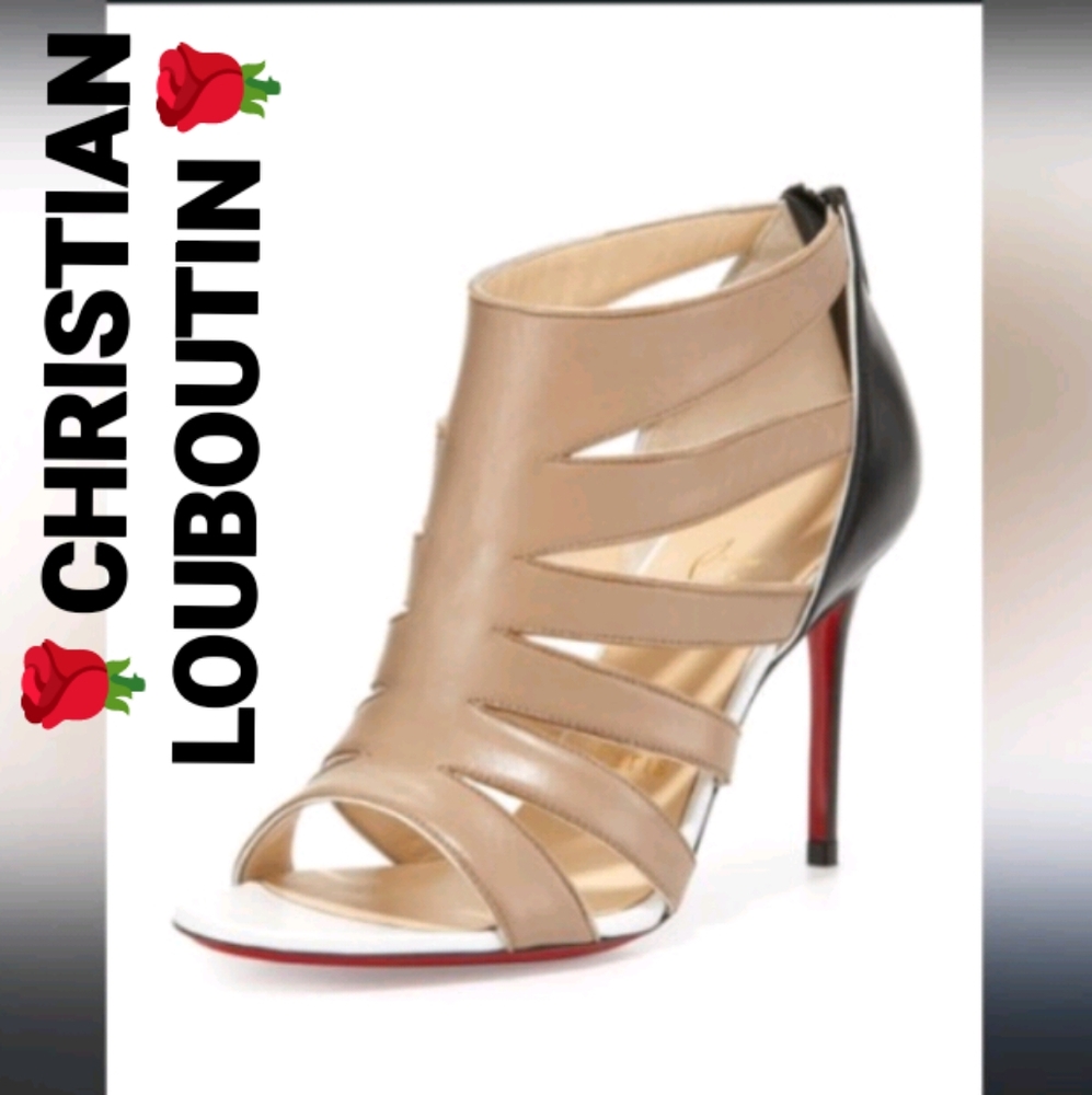 Christian Louboutin Beige and Black Cutout Stiletto Sandal with Red Sole